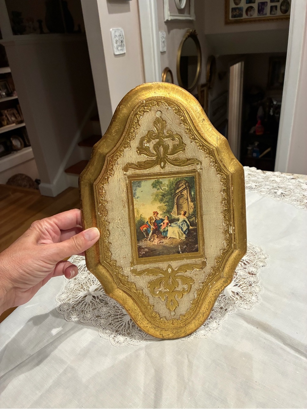 Vintage Florentine Gold Decorative Wall Plaque with Pastoral Scene
